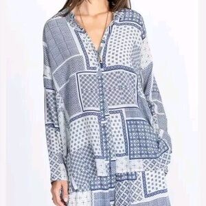 Johnny Was Rinit Blue %100 Silk Blouse Size L